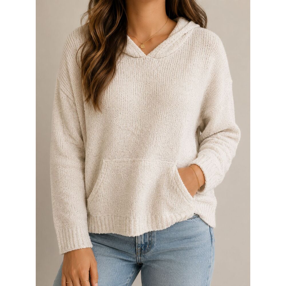 Marled Ivory Boucle Hoodie Sweater Women’s Large Cozy Soft Pullover Soft Girl